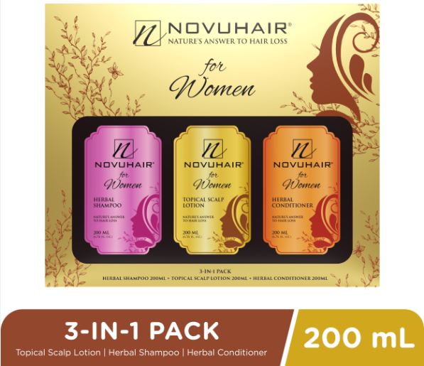 NOVUHAIR FOR WOMEN TOPICAL SCALP LOTION, HERBAL SHAMPOO AND CONDITIONER