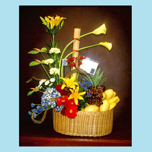 Fruits & Flowers with Wicker Basket